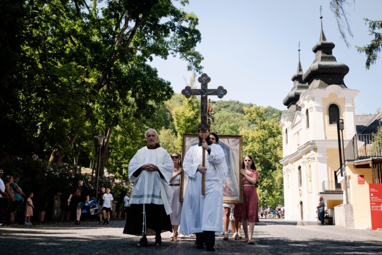 eucharistic procession in front of church