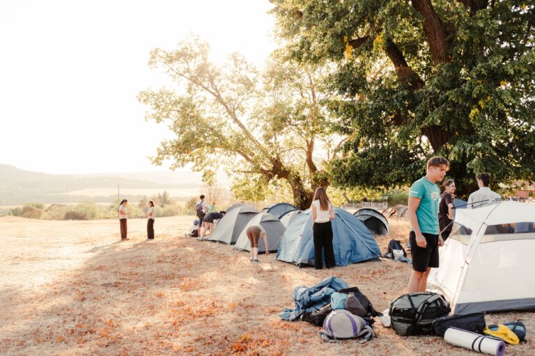 camping, pilgrimage., sunset